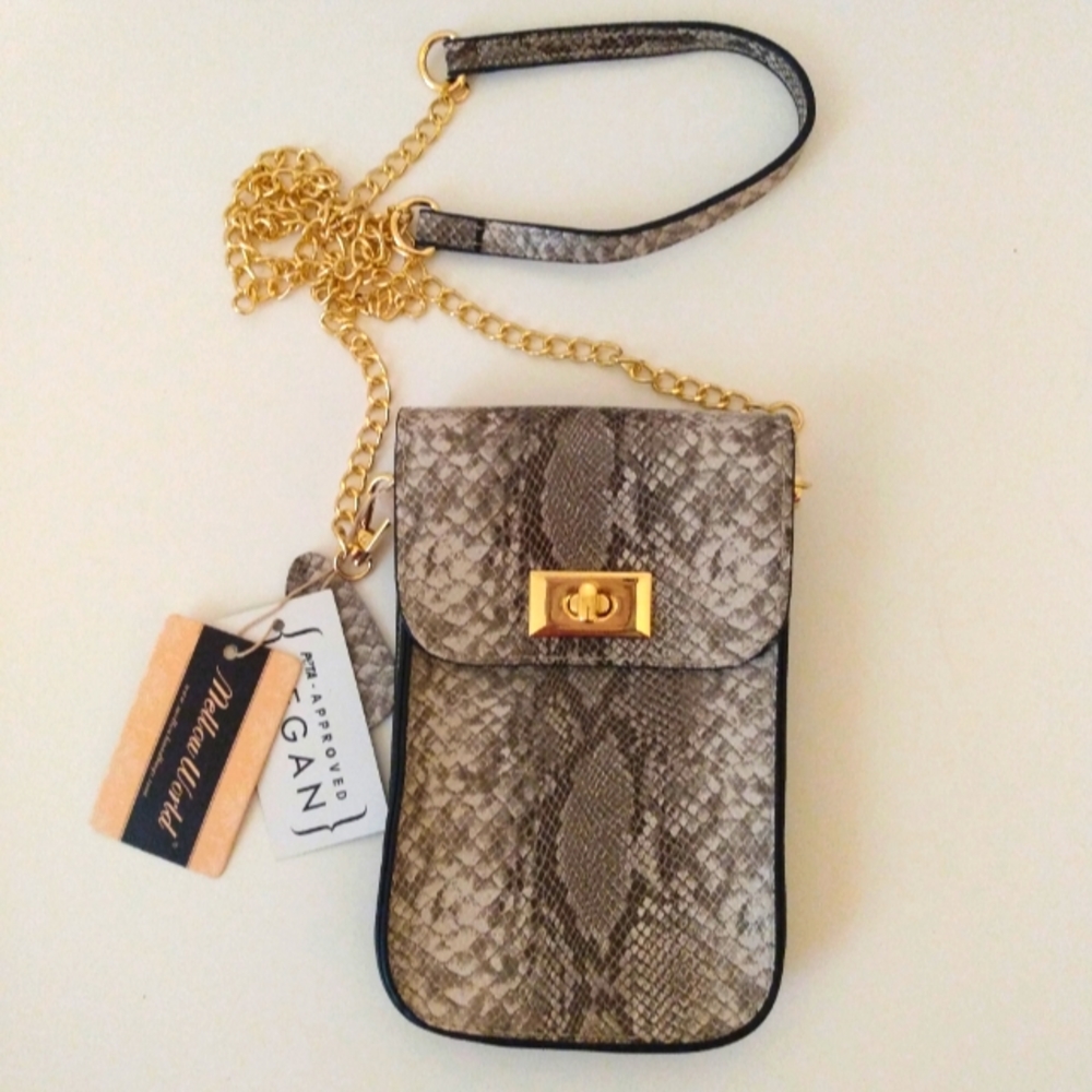 Mellow World Snake Print Vegan Leather Phone Chain Strap Crossbody Shoulder Bag